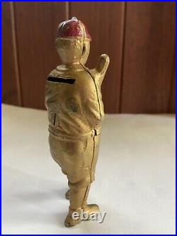 Antique Painted Cast Iron AC Williams Baseball Player Bank