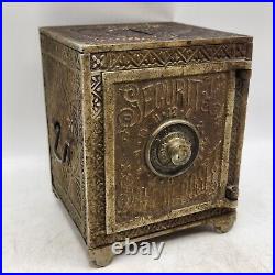 Antique Pat. 1887 Cast Iron Security Safe Deposit Combination Lock Coin Bank 6T