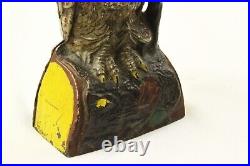 Antique Pat. D 1880 Cast Iron Mechanical Owl On Stump Bank Works Orig. Paint 7.5