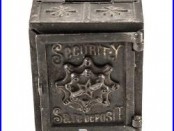 Antique Patented 1887 Security Safe Deposit Cast Iron Coin Bank, Original Paint