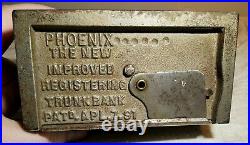 Antique Phoenix The New Improved Registering Trunk Dime Bank Patent April 7,1891