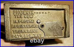 Antique Phoenix The New Improved Registering Trunk Dime Bank Patent April 7,1891