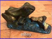 Antique Primitive Original Two Frogs Metal Toy Bank Cast Iron 1800s