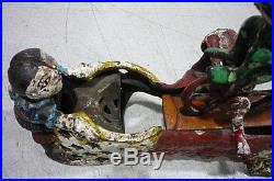 Antique Professor Pug Frog Mechanical Cast Iron Coin Bank. Great Bicycle Feat