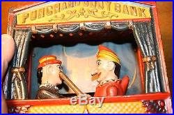 Antique Punch & Judy Puppets Cast Iron Mechanical Bank Shepard Hardware c. 1884