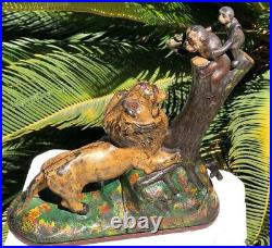 Antique Rare 1883 Lion & Monkeys Mechanical Cast Iron Bank KYSER & REX
