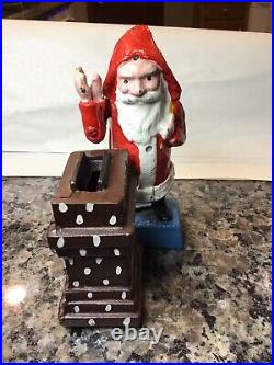 Antique Shepard Hardware Santa Chimney Cast Iron Mechanical Bank PAT APPLIED FOR