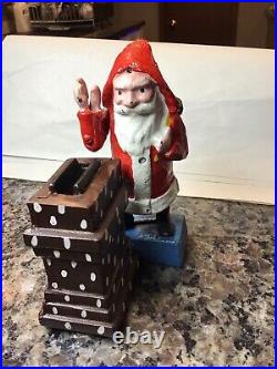 Antique Shepard Hardware Santa Chimney Cast Iron Mechanical Bank PAT APPLIED FOR