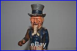 Antique Shephard Hardware Uncle Sam Cast Iron Mechanical Bank Pat 1886 Works