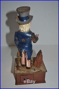Antique Shephard Hardware Uncle Sam Cast Iron Mechanical Bank Pat 1886 Works