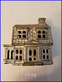 Antique Small Cast Iron AC Williams 2-Story House Coin Still Bank, silver