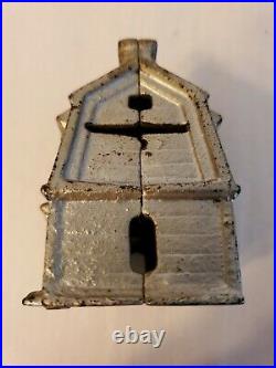 Antique Small Cast Iron AC Williams 2-Story House Coin Still Bank, silver