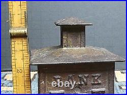 Antique Small Cast Iron Still Bank Building With Cupola J & E Stevens 1870