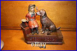 Antique Speaking Dog Cast Iron Mechanical Bank Shepard Hardware Original c. 1885