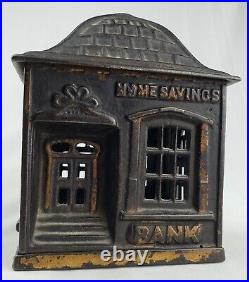 Antique Still Bank Cast Iron Figural Building Home Savings Bank JE Stevens Coin