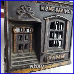 Antique Still Bank Cast Iron Figural Building Home Savings Bank JE Stevens Coin