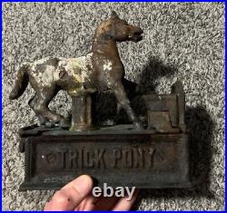 Antique Taiwan Reproduction Mechanical Cast Iron Trick Pony Coin Bank