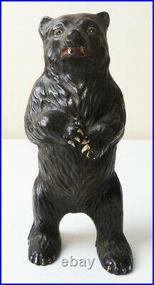 Antique Vintage CAST IRON STANDING BEAR BANK 6-1/4 tall heavy sturdy