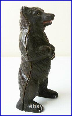 Antique Vintage CAST IRON STANDING BEAR BANK 6-1/4 tall heavy sturdy