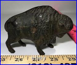 Antique Vintage Cast Iron Buffalo Bison Coin Bank Piggy Coin