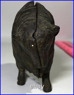 Antique Vintage Cast Iron Buffalo Bison Coin Bank Piggy Coin