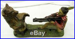 Antique Vintage Cast Iron Mechanical Bank RARE Original Indian Shooting Bear
