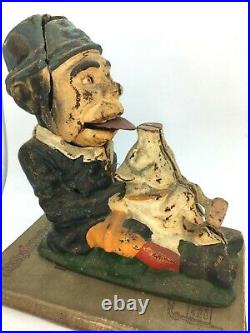 Antique Vintage Mechanical Penny Coin Bank Toy Irish moving Eyes Pig Cast Iron