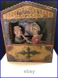 Antique Vintage Punch and Judy Mechanical Cast Iron Bank Shepard Hardware 1884