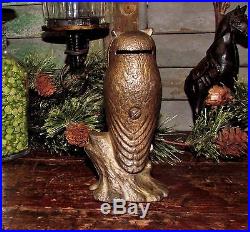 Antique Vtg AC Williams Dime Store Cast Iron Be Wise Owl Bird Still Penny Bank
