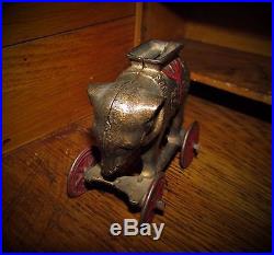Antique Vtg A C Williams Dime Store Cast Iron Elephant on Wheels Pull Penny Bank