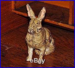 Antique Vtg Williams Dime Store Cast Iron Bunny Rabbit Penny Bank with Turnpin
