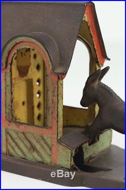 Antique c. 1880s J&E Stevens Mule Entering Barn Mechanical Cast Iron Coin Bank