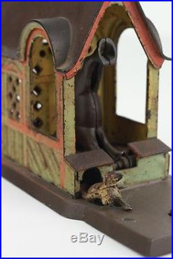 Antique c. 1880s J&E Stevens Mule Entering Barn Mechanical Cast Iron Coin Bank