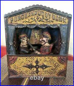 Antique (c. 1884) Original Punch and Judy Mechanical Cast Iron Bank