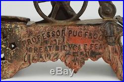 Antique c. 1892 J&E Stevens Professor Pug Frog Mechanical Cast Iron Coin Bank