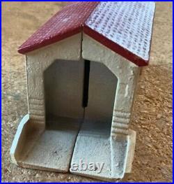 Antique cast iron covered bridge bank white withred roof 6 1/8L x 2 1/8 H