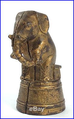 Antique cast iron seated Circus Elephant still bank