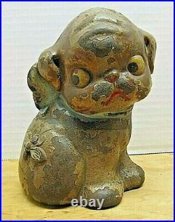 Antique rare version 5 Cast Iron'Puppy' Toy Bank by Hubley with bee (427)