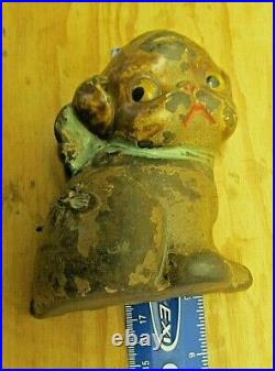 Antique rare version 5 Cast Iron'Puppy' Toy Bank by Hubley with bee (427)