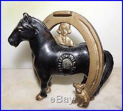 Arcade Good Luck Horseshoe (Buster Brown) Cast Iron Bank c1908-32 WITH DECAL NMt