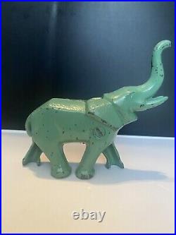 Arcade green Art Deco Cubist elephant still bank cast iron rare