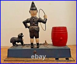 Authentic Antique 1920s Cast Iron Hubley, Trick Dog, Mechanical Bank WORKING