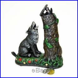 Authentic Cast Iron Collectible Wolf & Squirrel Mechanical Metal Coin Bank