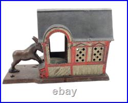 Authentic J & E Stevens Cast Iron Mule Entering Barn Mechanical Bank 1880