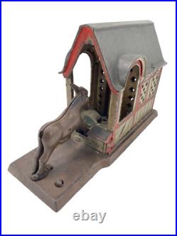 Authentic J & E Stevens Cast Iron Mule Entering Barn Mechanical Bank 1880
