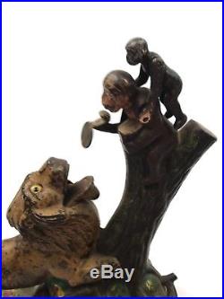 Authentic Kyser & Rex Lion and Two Monkeys Cast Iron Mechanical Bank