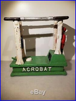 Authentic Vintage Cast Iron Hubley Mechanical Acrobat Bank, 1882