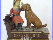 Authentic vintage Speaking Dog cast iron mechanical toy bank c. 1885