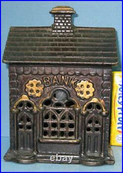 BIG PRICE CUT 1905/20's DOUBLE DOOR CAST IRON TOY BANK BLD GUARANTEED ORIG 815