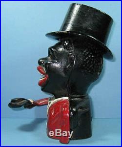 BIG PRICE CUT JOLLY N WithHI HAT MECHANICAL BANK ORIG AUTHENTIC OLD CAST IRON 728